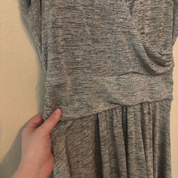 Anthropologie Maeve Tamera Silver Shimmer Wrap Dress MP - Picture 6 of 11